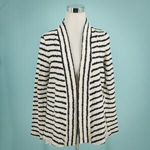 Postmark Anthropologie Size Medium M White Blue Stripe Lace Back Boho Cardigan